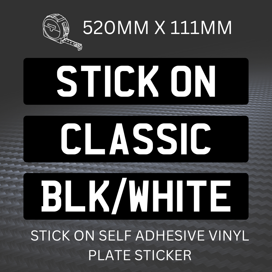 SELF ADHESIVE Black & White Stick On Number Plate Sticker Classic Show –  Flexi Plates Uk